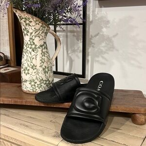 Coach Black Logo Slide Sandals